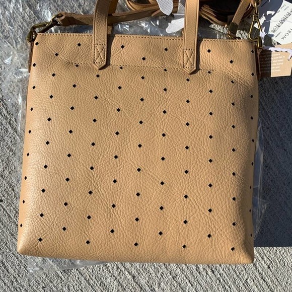 Madewell Light Tan Leather Mini Perforated Transport Tote Bag Hangbag Purse NWT - Picture 3 of 10